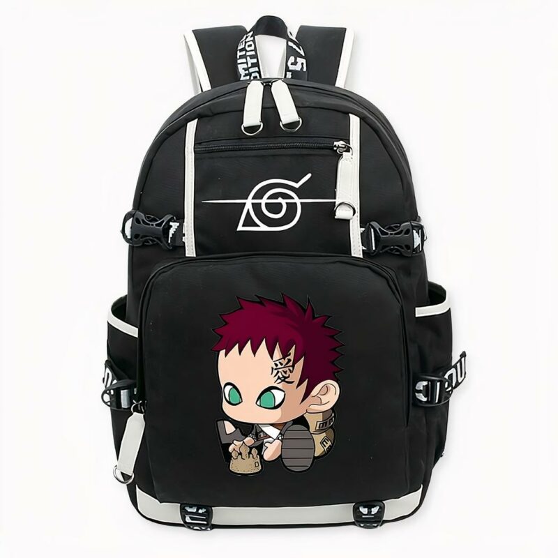 Zaino Gaara di Naruto Uzumaki in nero con motivo frontale, di buona qualità e molto trendy.
