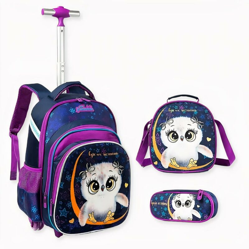 Sac_à_dos_à_roulettes_motif_hibou_pour_filles_2 Zaino arrotolabile con motivo a gufo per le ragazze 2. Buona qualità e molto alla moda.