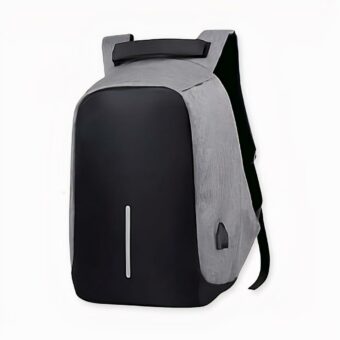 Zaino antifurto impermeabile e riflettente con ricarica USB in grigio e nero