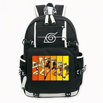 Zaino Naruto Uzumaki nero con motivo di attacco arancione, di buona qualità e molto alla moda.