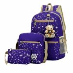 Zaino con motivo a stella con ciondolo a forma di orso e astuccio, tracolla alla moda full purple