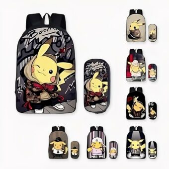 Zaino per bambini Pokemon Pikachu con astuccio per matite abbinato con disegno sul davanti.
