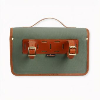 Borsa da manubrio pieghevole per bicicletta o moto con sfondo grigio chiaro.