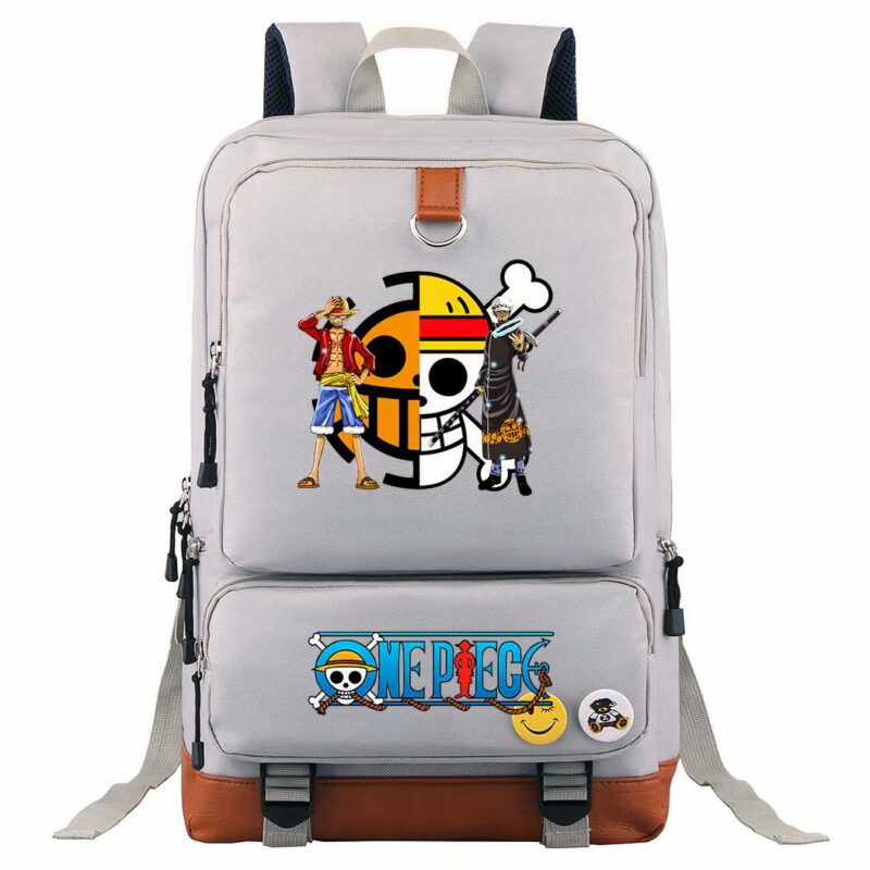 Zaino One Piece Luffy per bambini in grigio con immagini di One Piece e sfondo bianco
