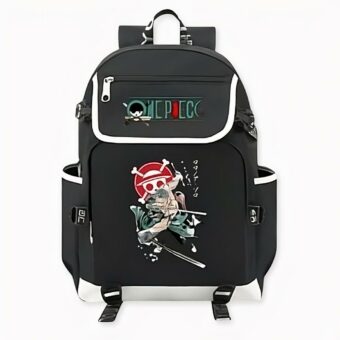 Zaino Roronoa Zoro One Piece in nero con motivi sul davanti. Di buona qualità e molto alla moda.