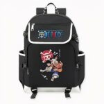 Zaino Monkey D.Luffy One Piece di grande capacità con motivi sul davanti, colore nero, di buona qualità e molto pratico.