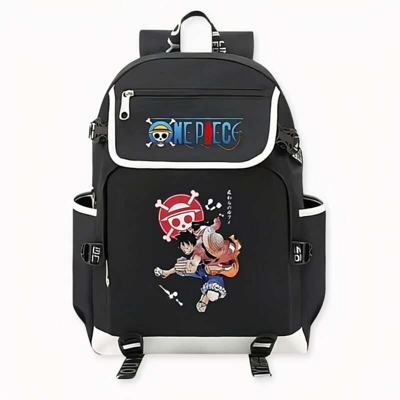 Zaino Monkey D.Luffy One Piece di grande capacità con motivi sul davanti, colore nero, di buona qualità e molto pratico.