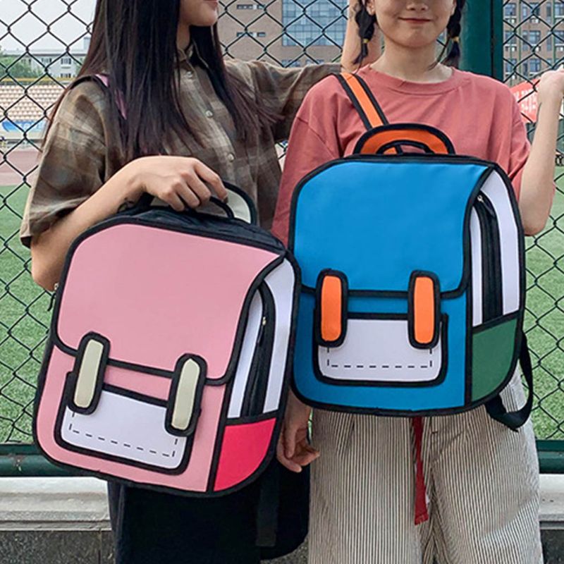 Raccoglitore di disegni 2D creativi per ragazze con due ragazze davanti a una recinzione