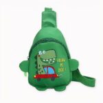 Borsa dinosauro piccola per bambini dell'asilo con cappello di paglia sul retro e un libro