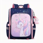 Zaino impermeabile con unicorno rosa per ragazze blu e rosa, di buona qualità e molto trendy.