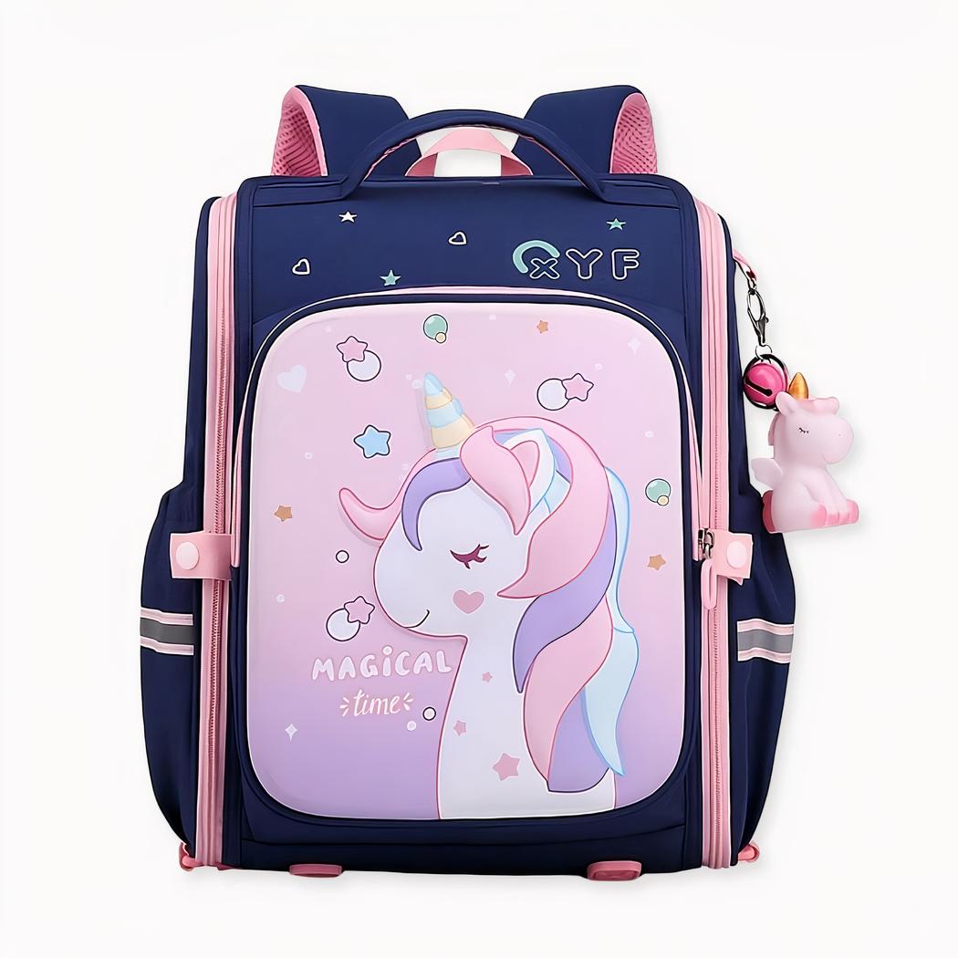 Zaino impermeabile con unicorno rosa per ragazze blu e rosa, di buona qualità e molto trendy.