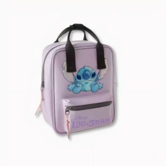 Piccolo zaino per bambini viola con Stitch su sfondo grigio chiaro