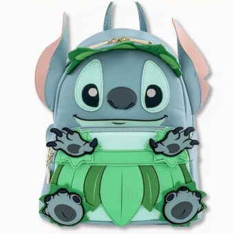 Zaino per bambini con Stitch in verde e blu su sfondo grigio chiaro