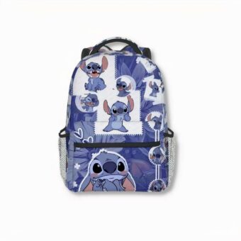 Zaino blu per bambini con Stitch su uno sfondo grigio chiaro