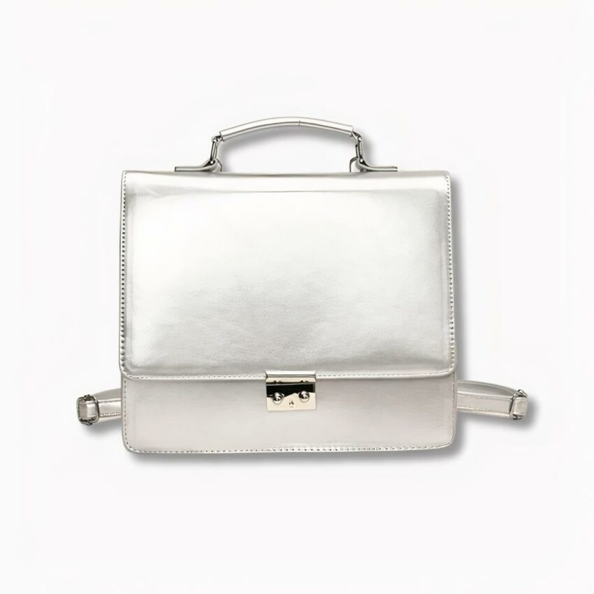 IMG_sac_dos_cartable_malette_presentation.jpeg Zaino da donna in stile valigetta bianco-argento con sfondo grigio chiaro