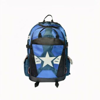 Zaino scuola blu con Capitan America della Marvel e una grande stella bianca sul davanti.