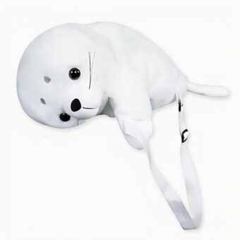 Piccolo zaino per bambini a forma di foca bianca.