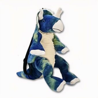 Zaino per bambini in peluche a forma di dinosauro blu, alto 40 cm.