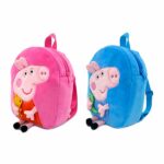2 piccoli zaini per bambini con Peppa Pig, uno blu e uno rosa, su sfondo bianco