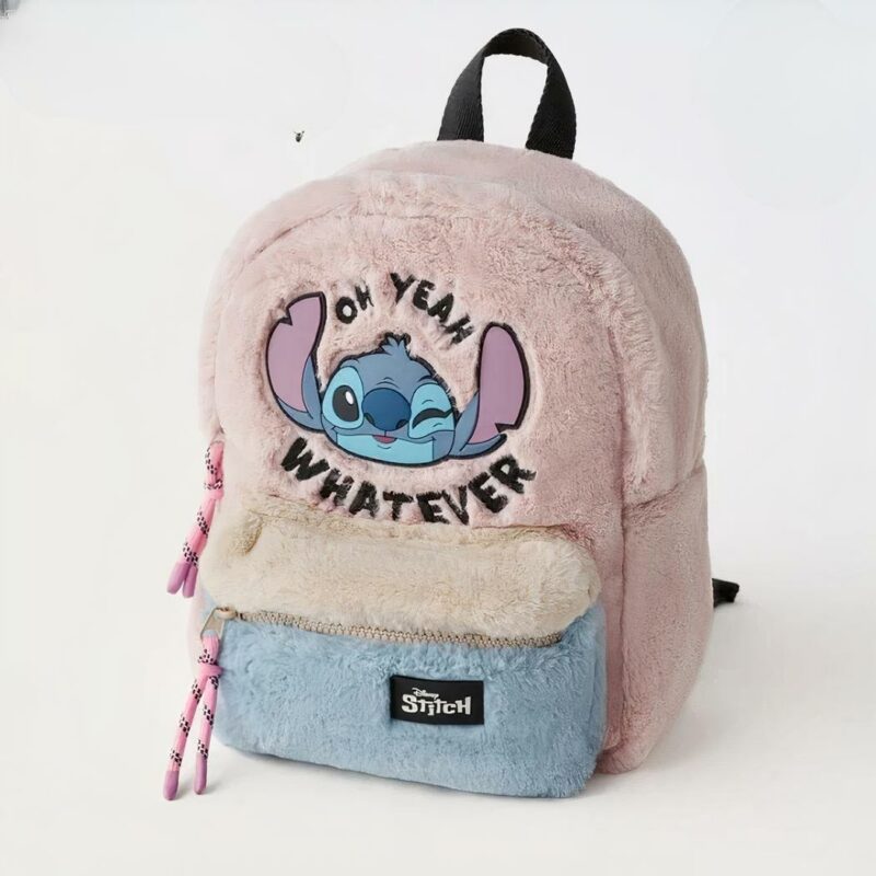 Zaino in velour per bambini con Stitch e le parole "oh yeah whatever".