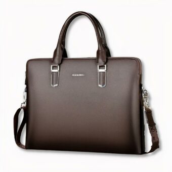 Cartella messenger da uomo in pelle con sfondo grigio chiaro