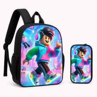 Zaino Roblox con avatar in stile urbano, vista frontale
