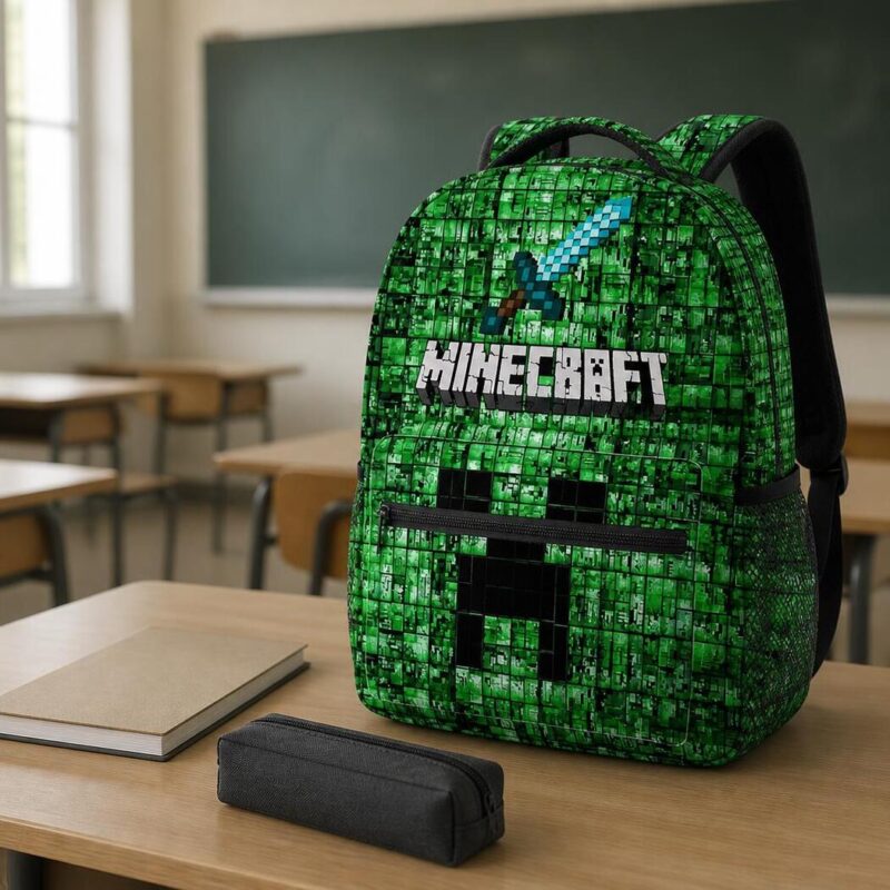 Zaino Minecraft Creeper, dettaglio della stampa