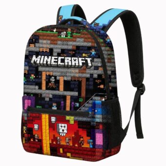 Zaino Minecraft con paesaggio del Nether, vista frontale