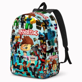 Zaino Roblox con collage di personaggi, vista frontale
