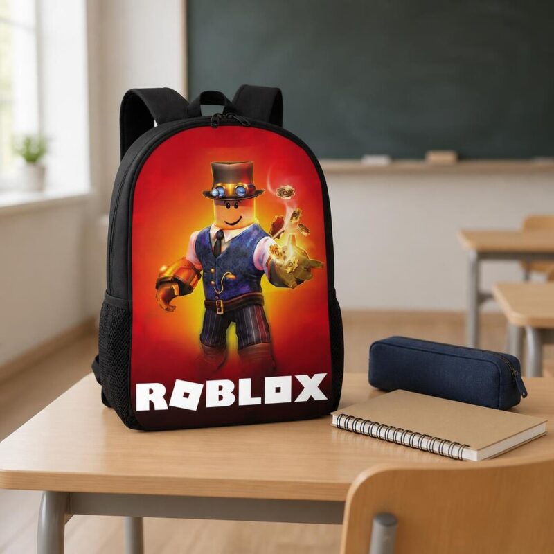 Zaino Roblox con mago steampunk, dettaglio della stampa