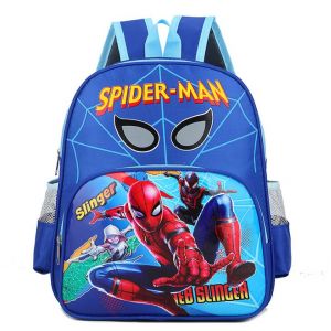 Zaino scuola Spiderman e amici blu con sfondo bianco